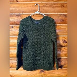 American Eagle Outfitters Green Cable Knit Sweater with Stud Details